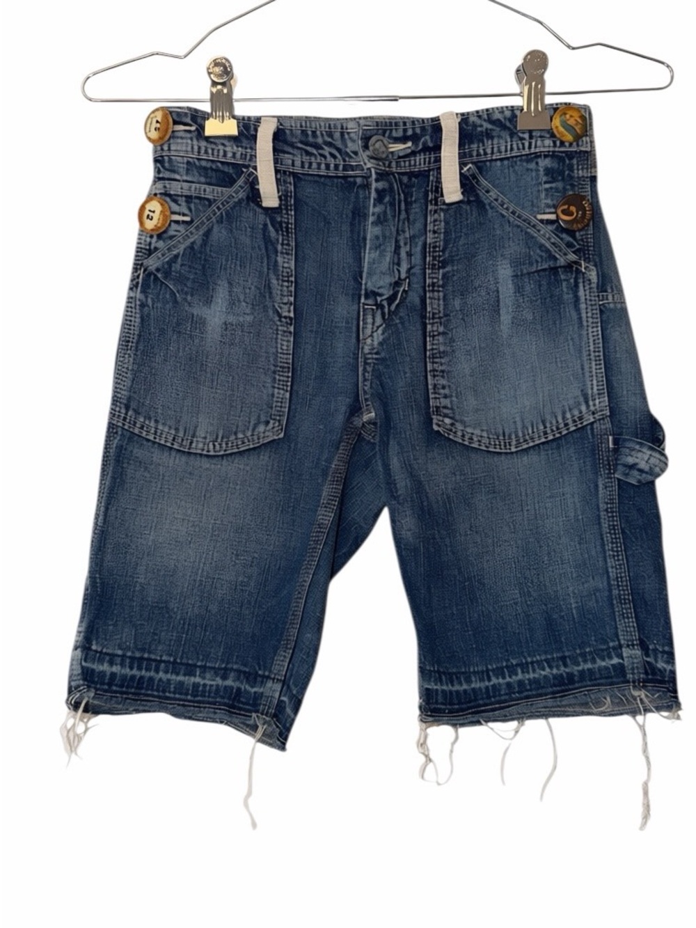 Go to Hollywood designer boys denim carpenter shorts sz M 130 adj waist distress